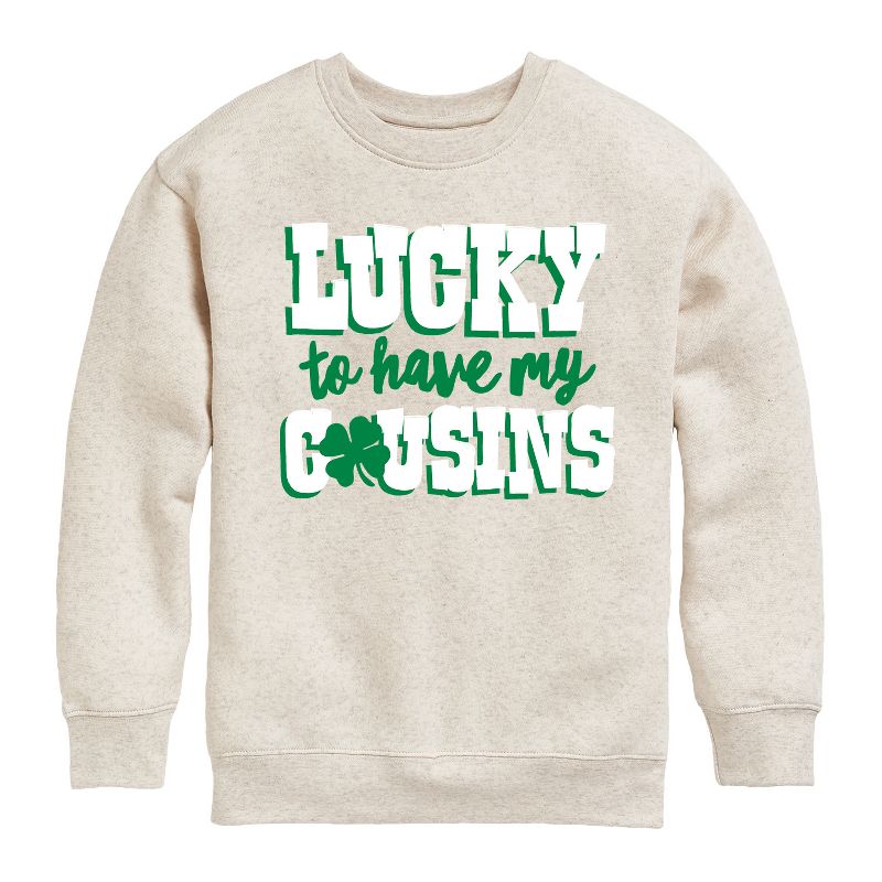 Boys' - Instant Message - St. Patrick's Day Lucky to Have My Cousins Graphic Long Sleeve Fleece Sweatshirt