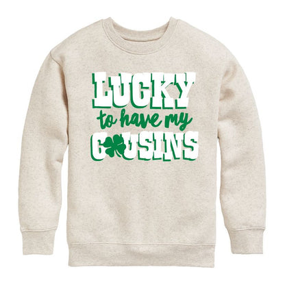 Boys' - Instant Message - St. Patrick's Day Lucky to Have My Cousins Graphic Long Sleeve Fleece Sweatshirt