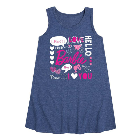 Girls' - Barbie - Valentine's Collage Graphic Sleeveless Aline Dress