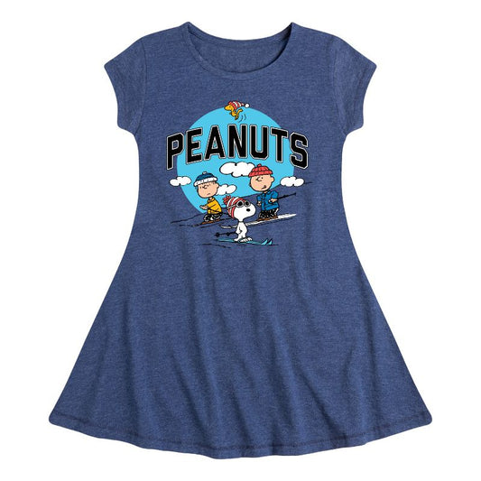 Girls' - Peanuts - Snoopy and Friends Skiing Fit & Flair Cap Sleeve Dress