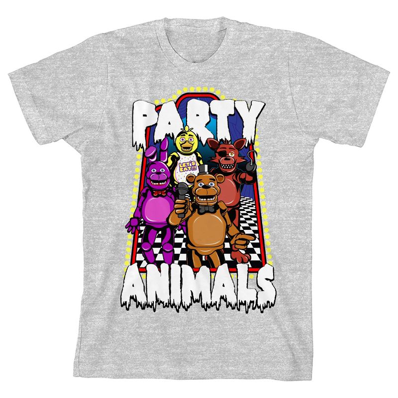Five Nights At Freddy's Party Animals Youth Athletic Heather Crew Neck Short Sleeve T-shirt
