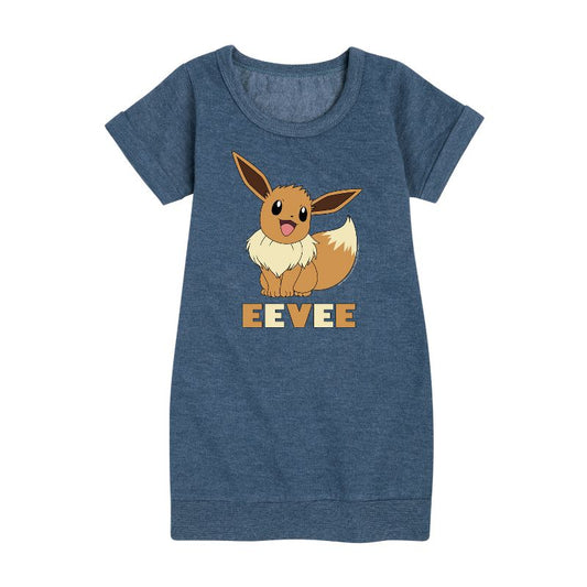 Girls' - Pokémon - Happy Eevee- Youth Girls Fleece Dress Graphic Short Sleeve Fleece Dress