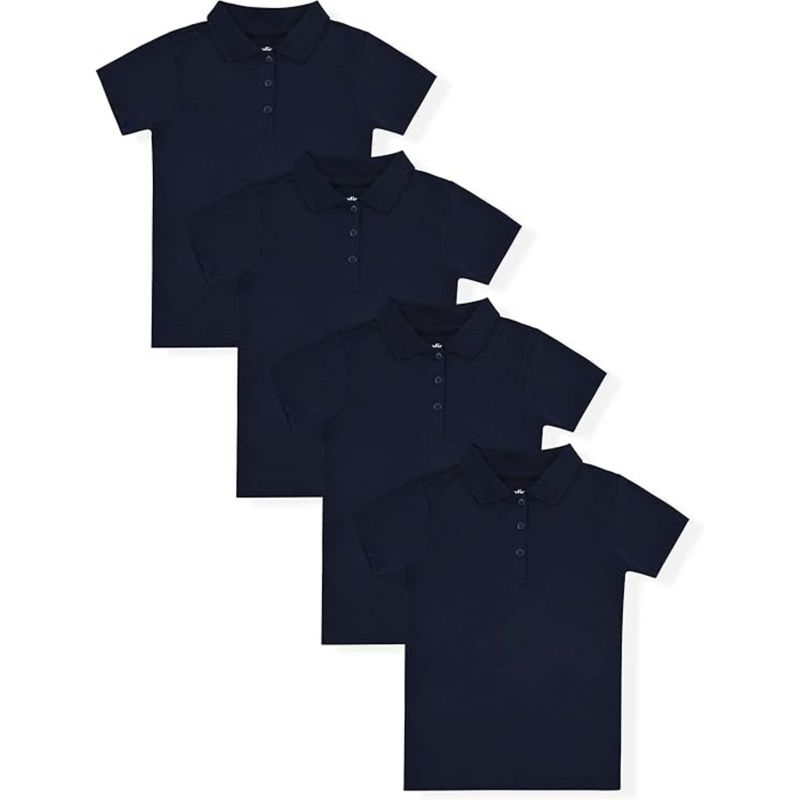 Studio 3 Little/Big Girl's 4-Pack Short Sleeve Soft Jersey Polo Uniform Shirts