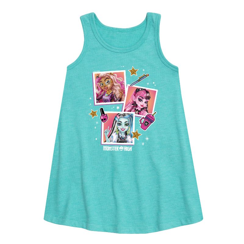 Girls' - Monster High - Polaroid Pictures Graphic Sleeveless Aline Dress