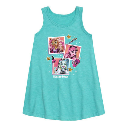 Girls' - Monster High - Polaroid Pictures Graphic Sleeveless Aline Dress