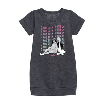 Girls' - Barbie - Choose Kindness Graphic Short Sleeve Fleece Dress