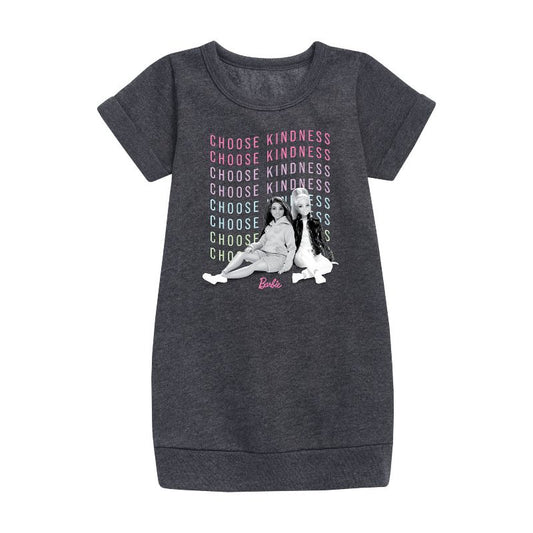 Girls' - Barbie - Choose Kindness Graphic Short Sleeve Fleece Dress