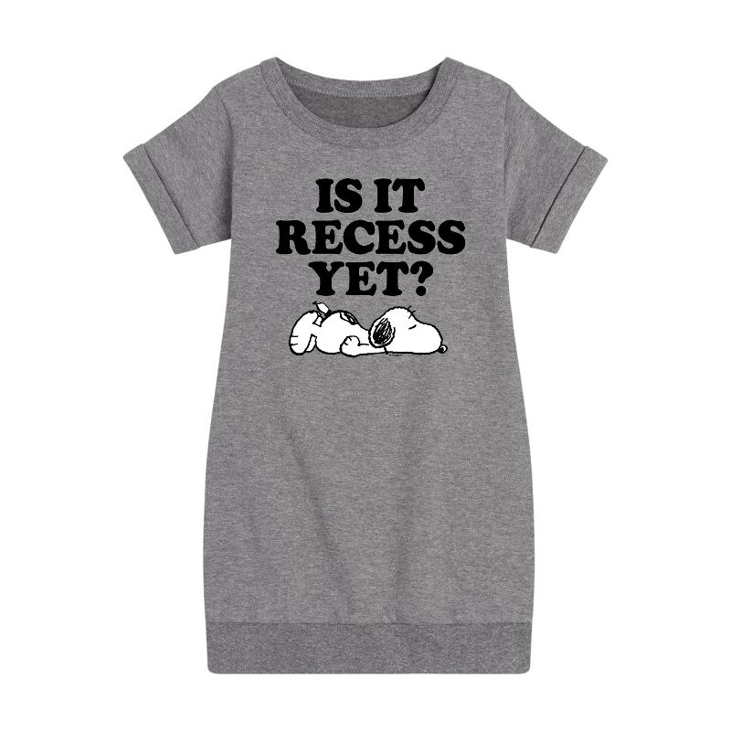 فستان صوف بأكمام قصيرة مطبوع عليه رسومات "هل حان وقت الاستراحة؟" للبنات - Peanuts - Is It Recess Yet