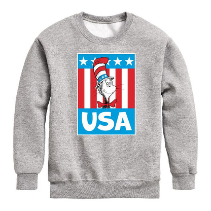 Boys' - Dr. Seuss - Cat In The Hat USA Graphic Long Sleeve Fleece Sweatshirt