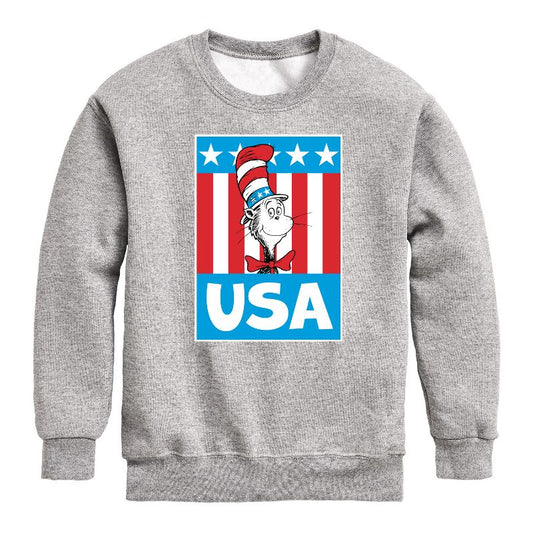 Boys' - Dr. Seuss - Cat In The Hat USA Graphic Long Sleeve Fleece Sweatshirt