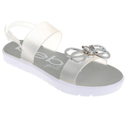 bebe Girl's Flat Sandals with Rhinestone Bow Detail and Fruit Glitter Detail - Sandals for Little Kid/Big Kid