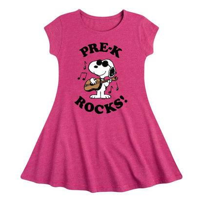 Girls' - Peanuts - Pre-K Rocks Fit & Flair Cap Sleeve Dress