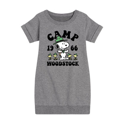 Girls' - Peanuts - Camp Woodstock Graphic Short Sleeve Fleece Dress