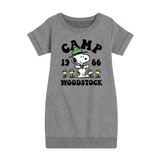 Girls' - Peanuts - Camp Woodstock Graphic Short Sleeve Fleece Dress