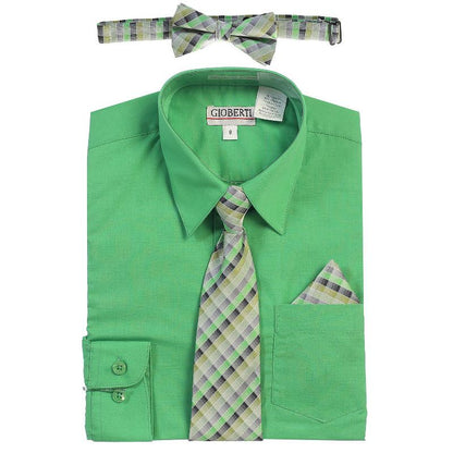 Gioberti Boy's Long Sleeve Dress Shirt and Plaid Tie Accessories Set (Part 3)