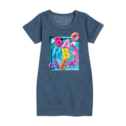 Girls' - Barbie - Summer Pool Floaties Graphic Short Sleeve Fleece Dress