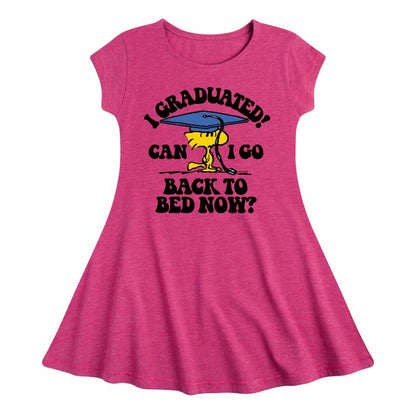 Girls' - Peanuts - Woodstock I Graduated! Can I Go Back to Bed Now? Fit & Flair Cap Sleeve Dress