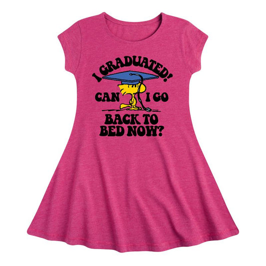 Girls' - Peanuts - Woodstock I Graduated! Can I Go Back to Bed Now? Fit & Flair Cap Sleeve Dress
