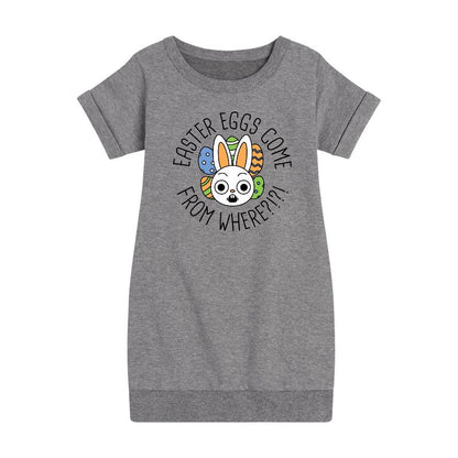 Girls' - Instant Message - Easter Eggs Come From Where Graphic Short Sleeve Fleece Dress