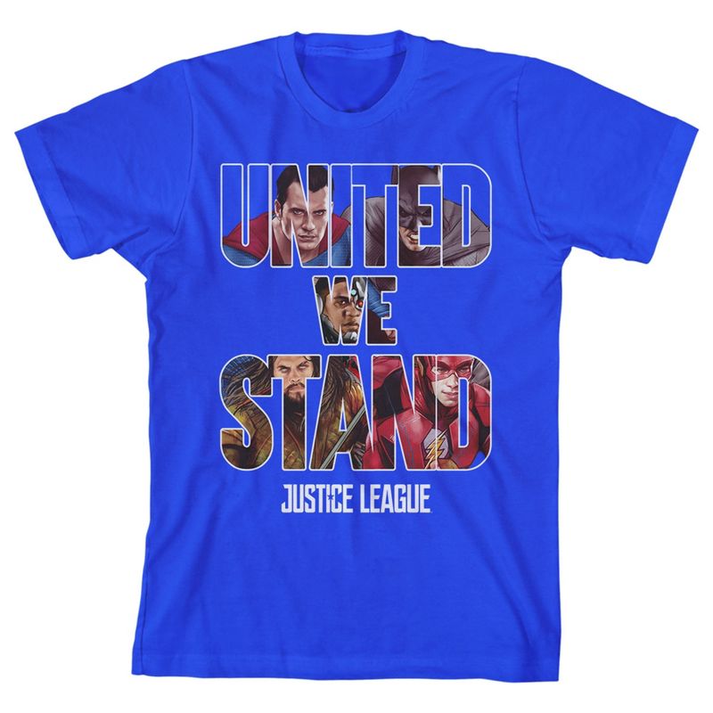Justice League Movie United We Stand Boy's Royal Blue T-shirt