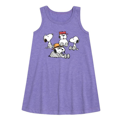 Girls' - Peanuts - Snoopy Siblings Graphic Sleeveless Aline Dress