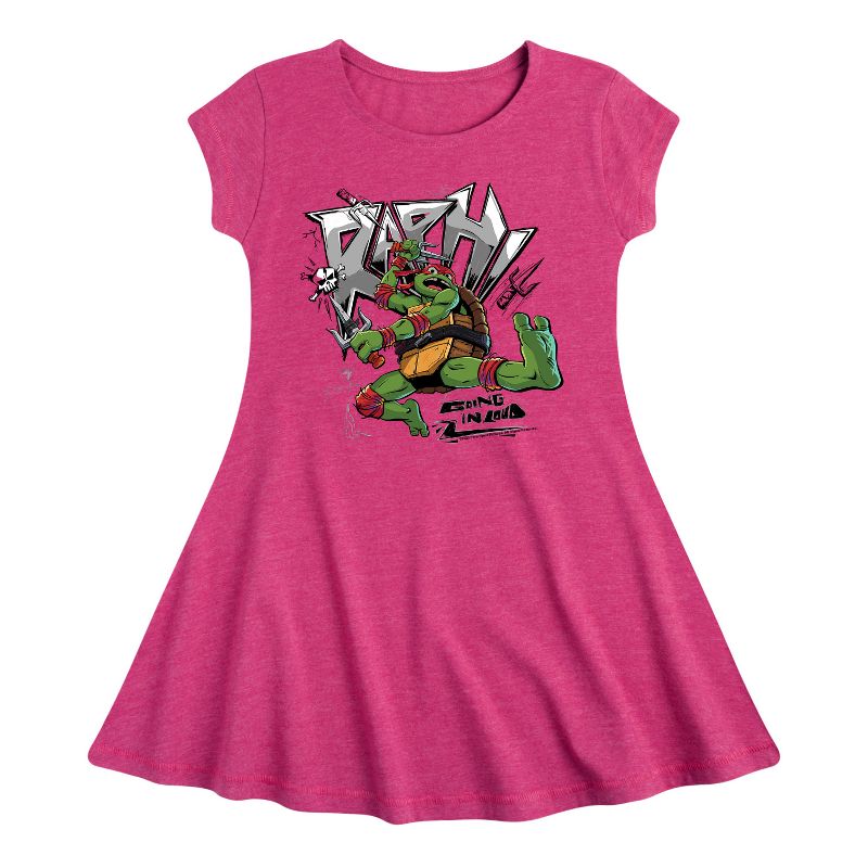 Girls' - Teenage Mutant Ninja Turtles - Raphael Going In Loud Fit & Flair Cap Sleeve Dress
