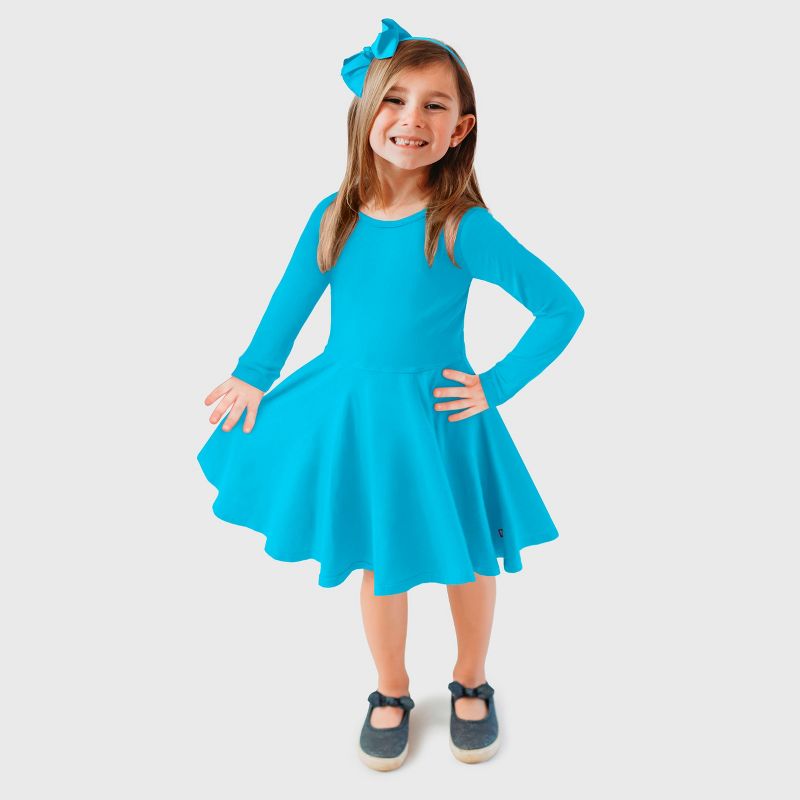 فستان سكيتر بأكمام طويلة من سيتي ثريدز للبنات مصنوع من قماش جيرسي ناعم 100% قطن - فستان دوار مصنوع في الولايات المتحدة الأمريكية للأطفال الصغار/الأطفال (الجزء الثاني)