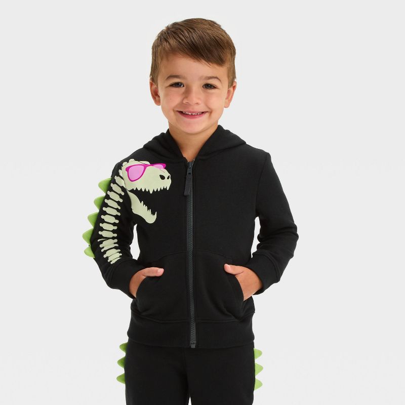 Toddler Boys' Glow In the Dark Dino Halloween Zip-Up Sweatshirt - Cat & Jack™ Black