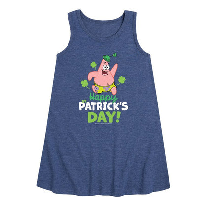 فستان بناتي من سبونج بوب سكوير بانتس بدون أكمام بتصميم جرافيكي لعيد القديس باتريك