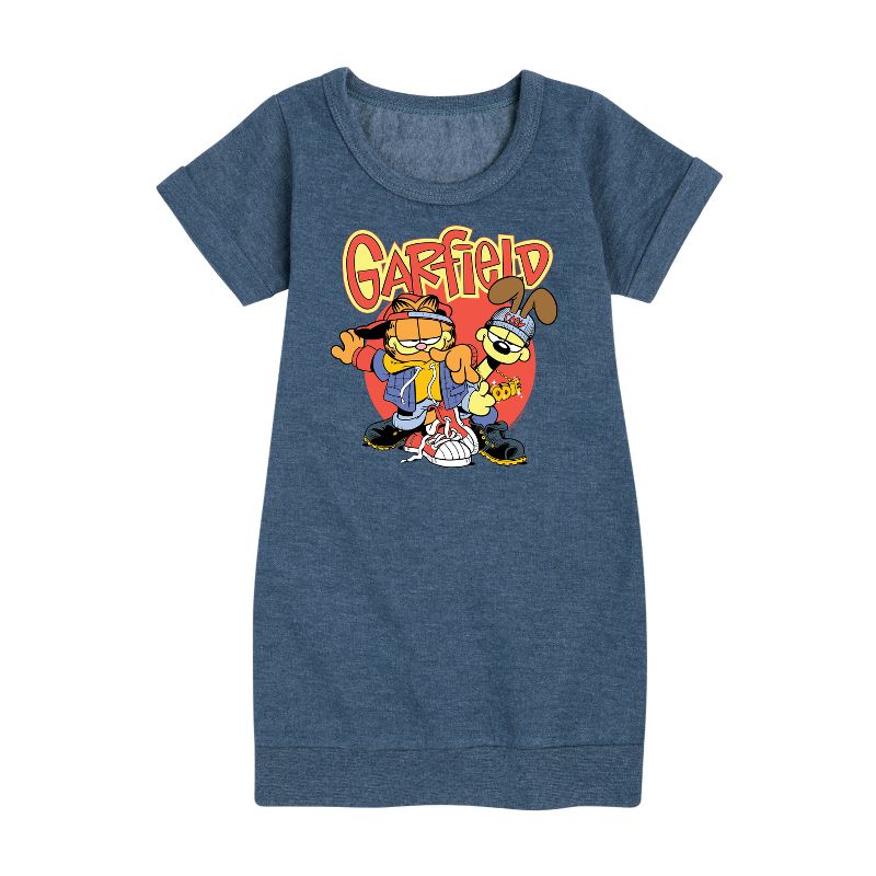 Girls' - Garfield - Garf And Odie Logo Graphic Short Sleeve Fleece Dress