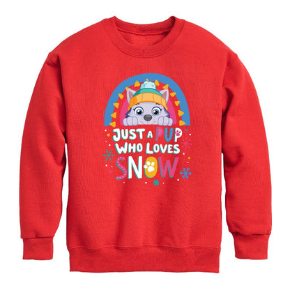 Boys' - Paw Patrol - Just A Pup Who Loves Snow Graphic Long Sleeve Fleece Sweatshirt