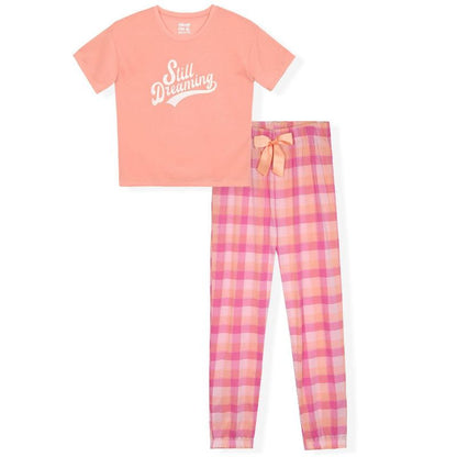 Sleep On It Girls 2-Piece Short-Sleeve Super Soft Jersey Pajama Pants Set