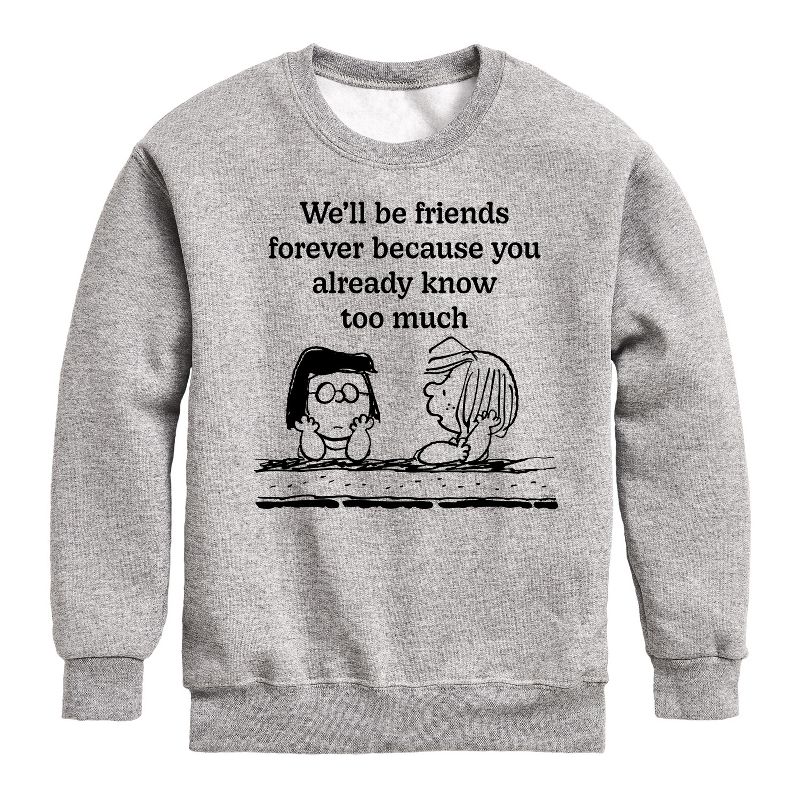Boys' - Peanuts - Friends Forever Marcie And Patty Graphic Long Sleeve Fleece Sweatshirt