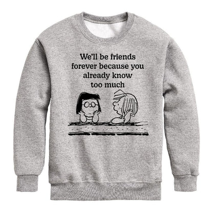 Boys' - Peanuts - Friends Forever Marcie And Patty Graphic Long Sleeve Fleece Sweatshirt