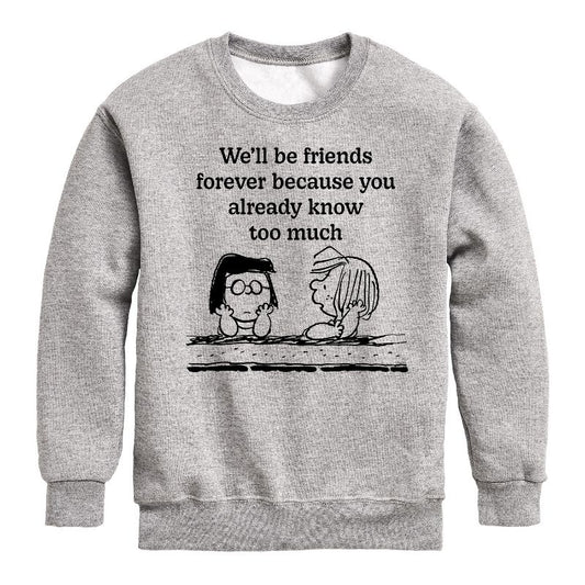 Boys' - Peanuts - Friends Forever Marcie And Patty Graphic Long Sleeve Fleece Sweatshirt