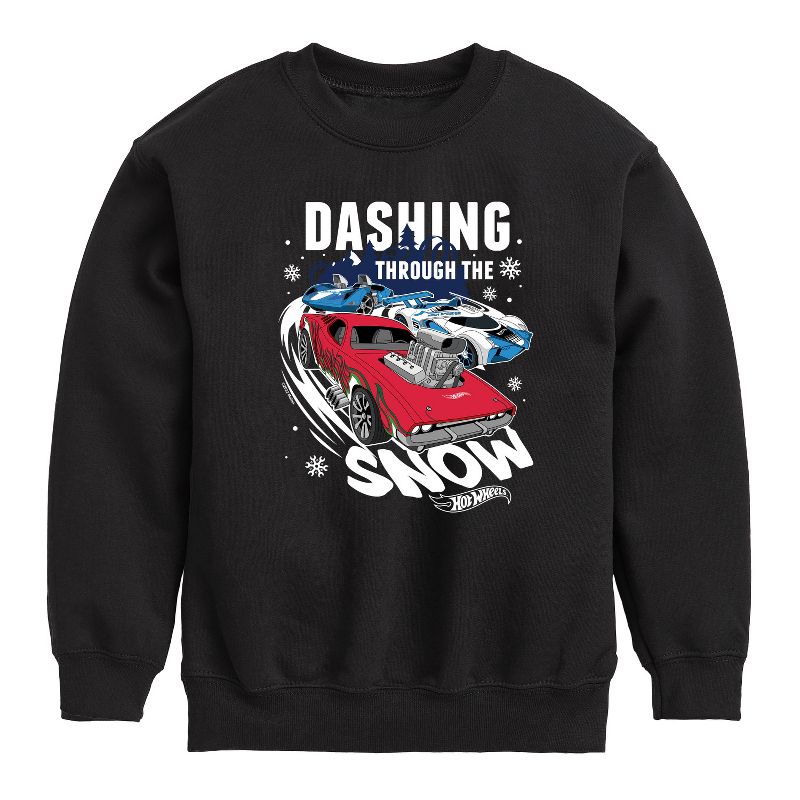 Boys' - Hot Wheels - Dashing Through The Snow Graphic Long Sleeve Fleece Sweatshirt