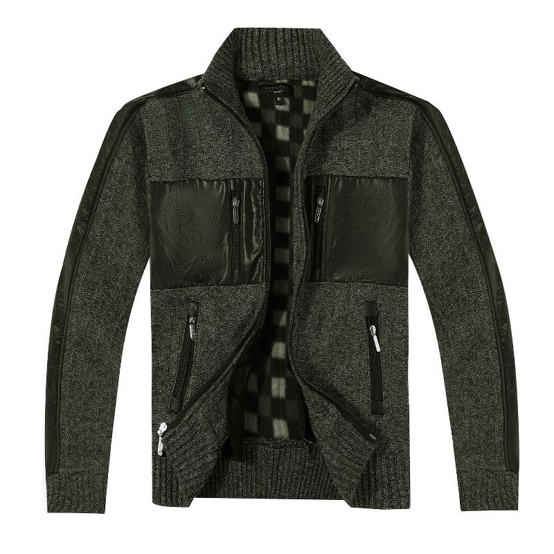 Gioberti Boy's Full Zip Cardigan Patch Design Sweater with Brushed Flannel Lining