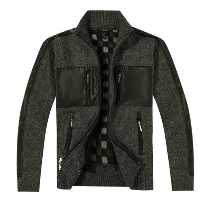 Gioberti Boy's Full Zip Cardigan Patch Design Sweater with Brushed Flannel Lining