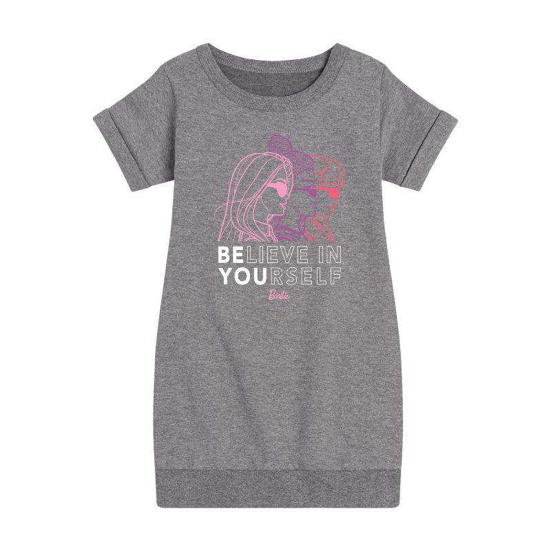 Girls' - Barbie - Believe in Yourself Graphic Short Sleeve Fleece Dress