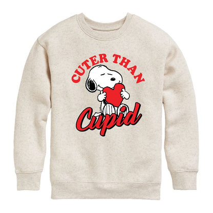 Boys' - Peanuts - Valentine's Cuter Than Cupid Graphic Long Sleeve Fleece Sweatshirt