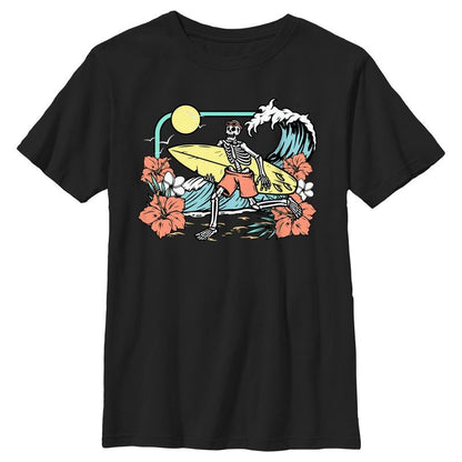 Boy's Lost Gods Beach Surf Skeleton T-Shirt