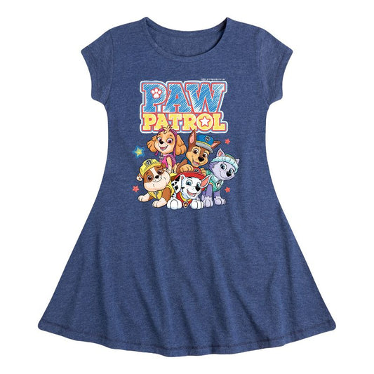 Girls' - Paw Patrol - Sketch Character Group Fit & Flair Cap Sleeve Dress