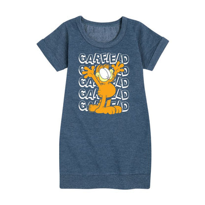 Girls' - Garfield - Garfield Repeated Graphic Short Sleeve Fleece Dress