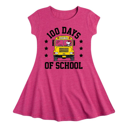 Girls' - Peanuts - Snoopy One Hundred Days Of School Fit & Flair Cap Sleeve Dress