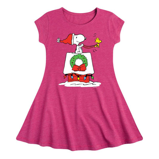 فستان سنوبي آند وودستوك هاوس سليغ بأكمام قصيرة بتصميم أنيق وعصري للفتيات - بينتس