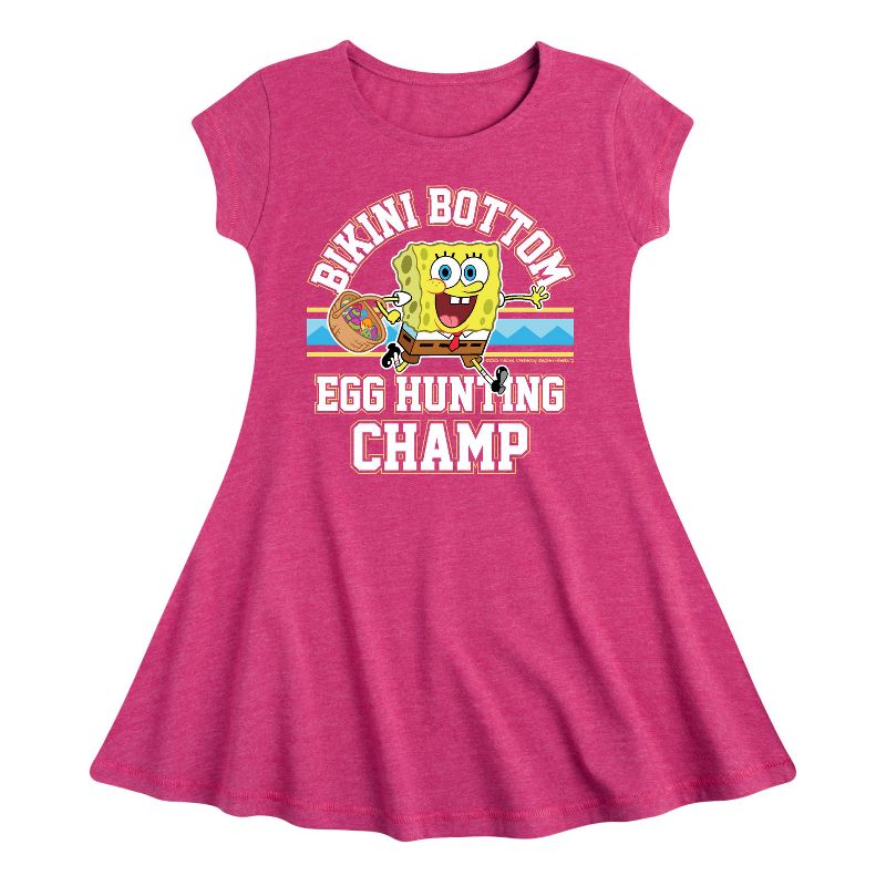 Girls' - SpongeBob Squarepants - Bikini Bottom Egg Hunting Champ Fit & Flair Cap Sleeve Dress