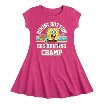 Girls' - SpongeBob Squarepants - Bikini Bottom Egg Hunting Champ Fit & Flair Cap Sleeve Dress