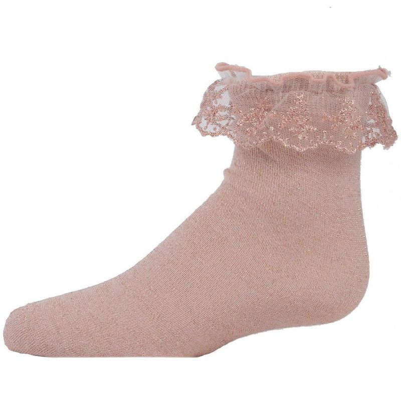 Memoi Girls' Step and Shimmer Ruffle Anklet Socks