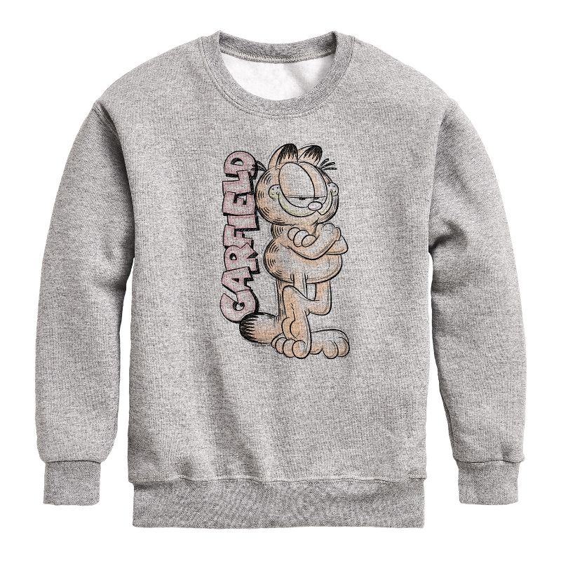 Boys' - Garfield - Logo Vertical Graphic Long Sleeve Fleece Sweatshirt