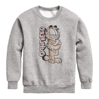 Boys' - Garfield - Logo Vertical Graphic Long Sleeve Fleece Sweatshirt